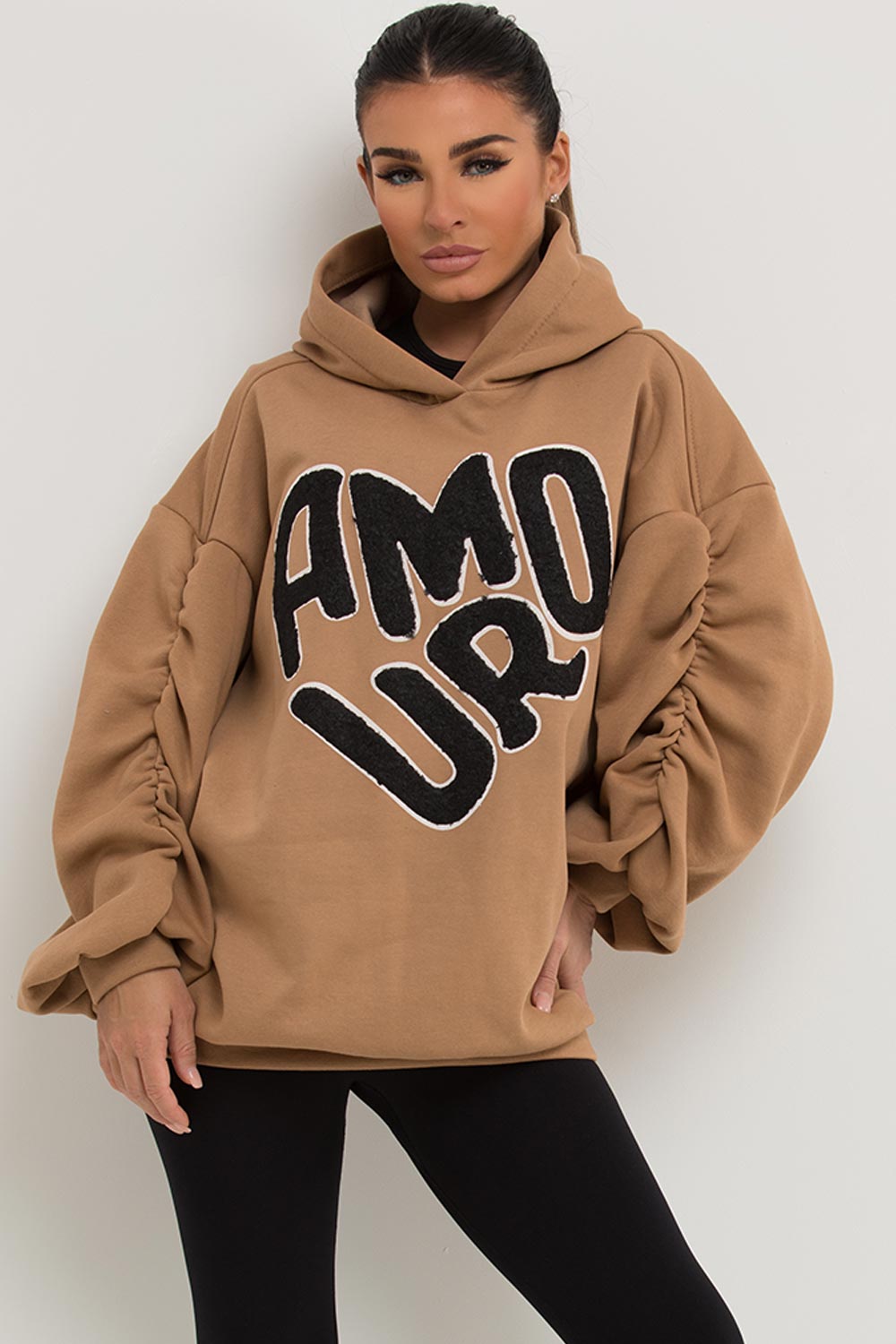 amour towelling oversized hoodie brown