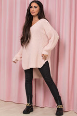 pink oversized knitted jumper womens