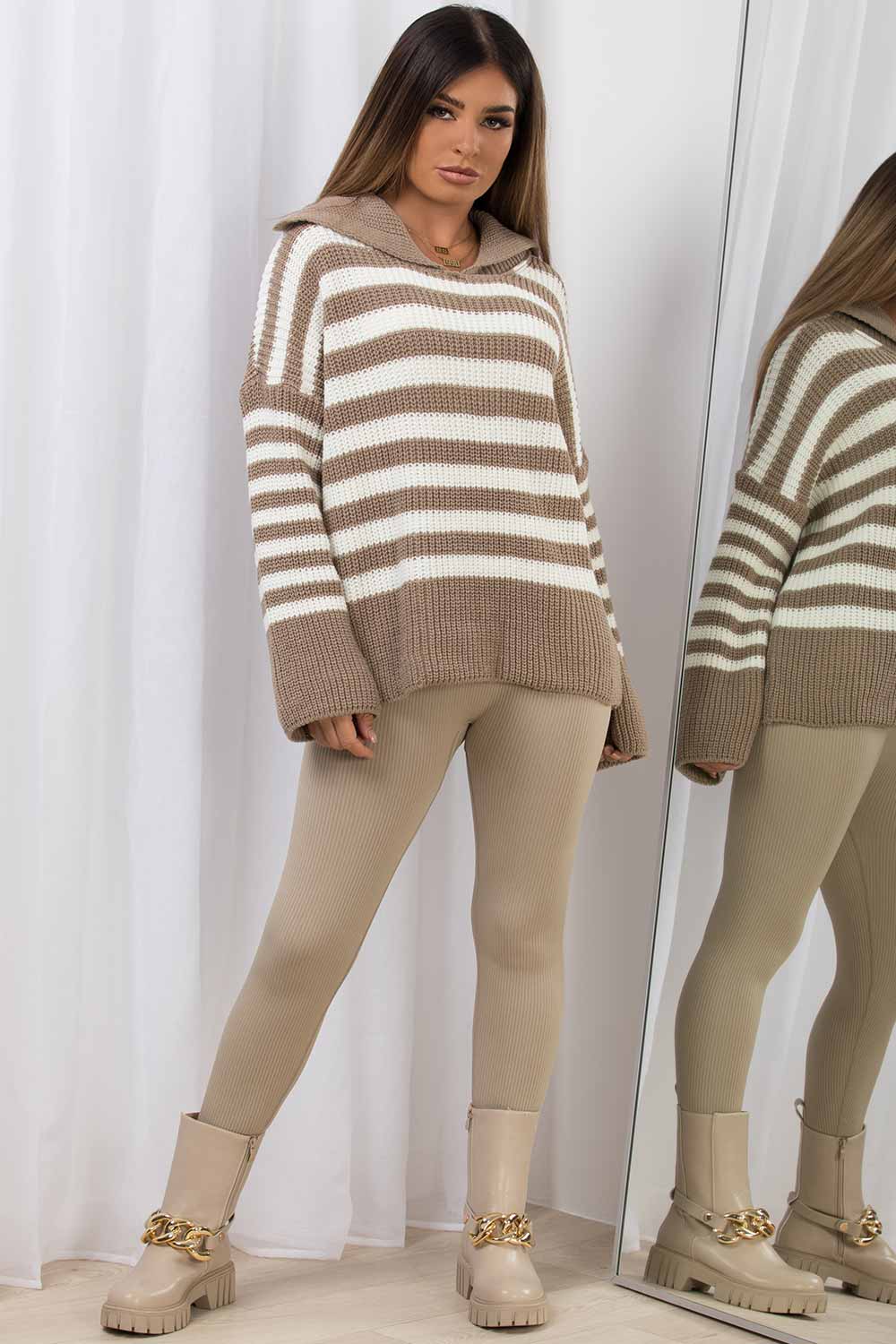 knitted stripe jumper with collar womens