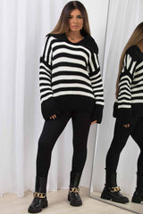 striped knitted jumper with collar womens