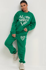 womens oversized loungewear co ord set with all we need is love towelling