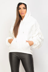 off white hoodie with ruched sleeves uk