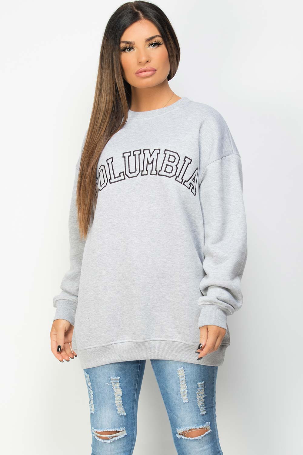 columbia embroidery sweatshirt grey 