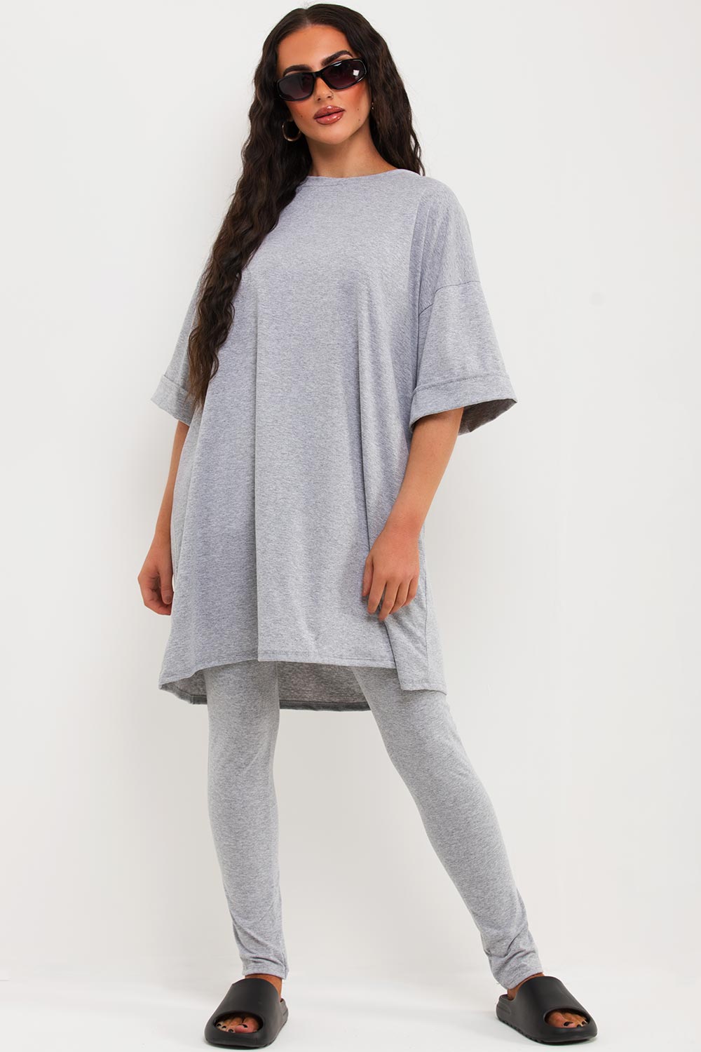 Women's Oversized T Shirt And Leggings Co Ord Grey –
