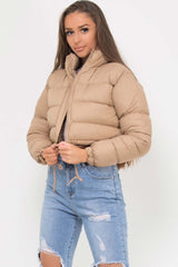 puffer padded cropped jacket with drawstring stone