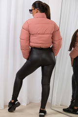 womens pink crop puffer jacket