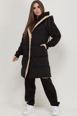 long padded hooded gilet waistcoat reversible