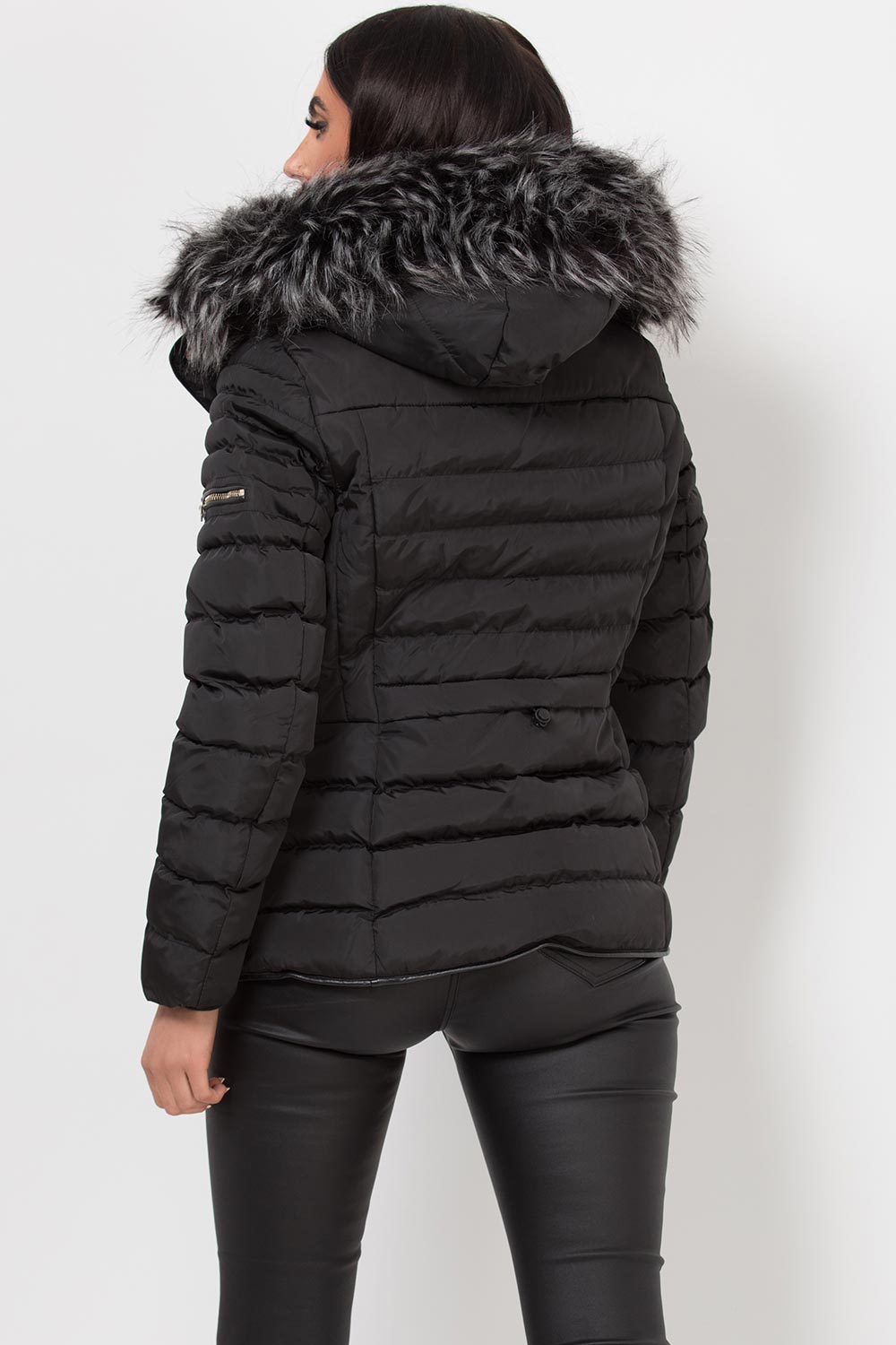 Women's Hooded Puffer Jacket Black Winter Coat –
