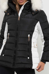 womens puffer padded jacket with fur hood