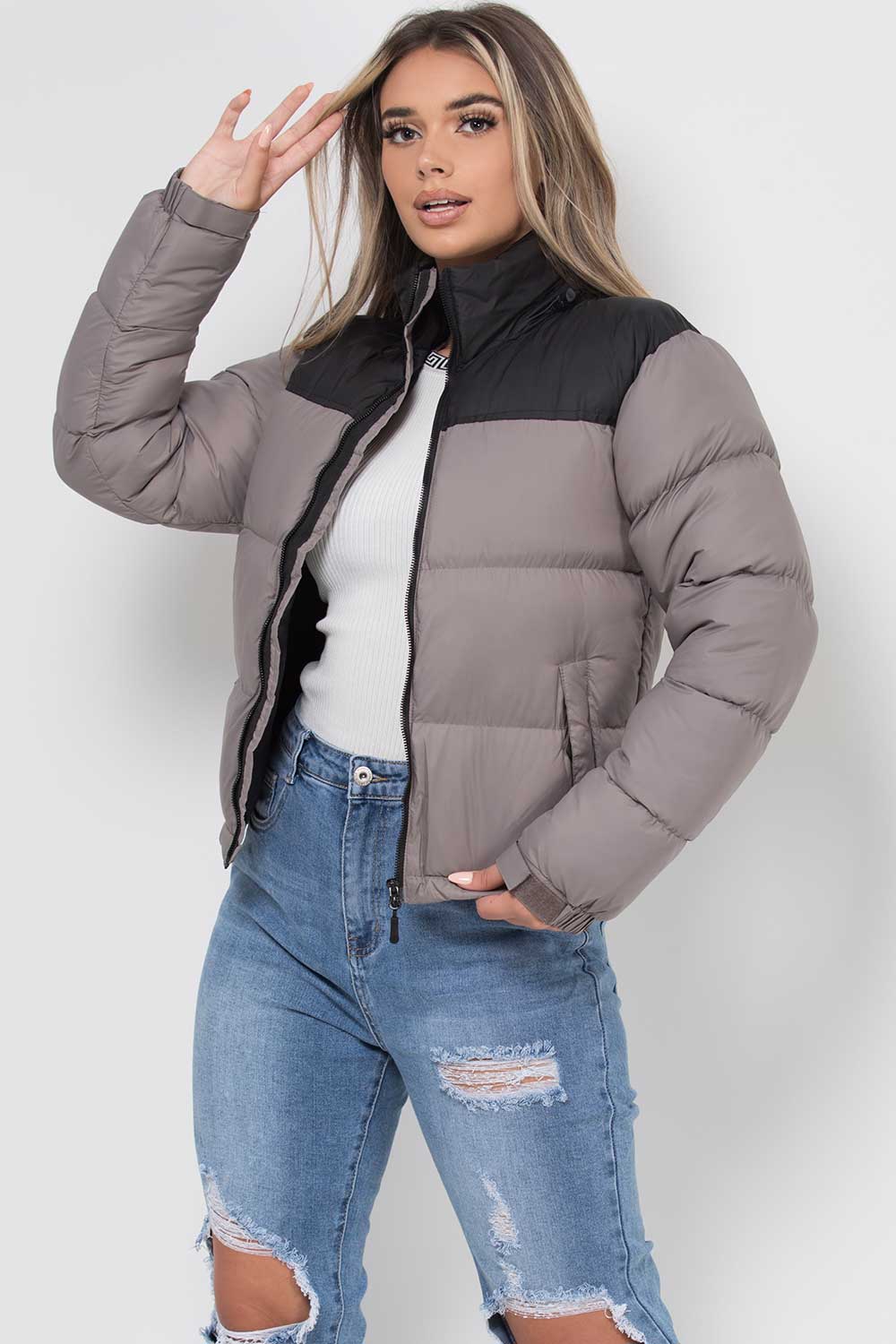 womens puffer padded quilted jacket north face inspired