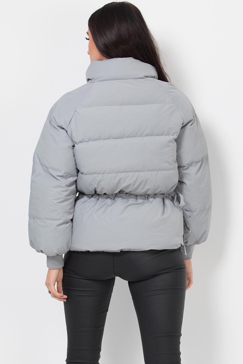 puffer jacket with drawstring waist