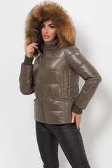 womens real fur hood puffer coat khaki