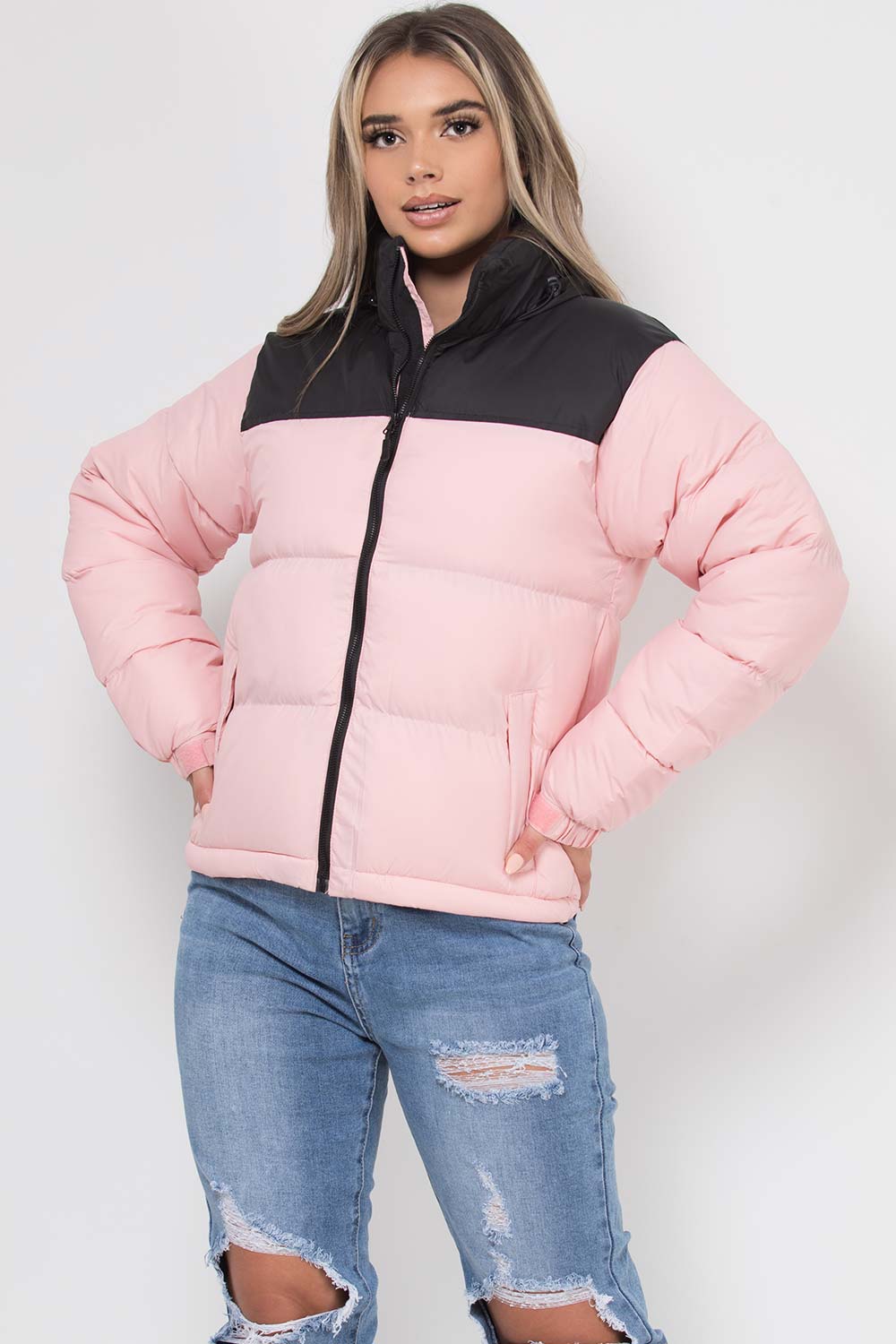 womens puffer padded colour block jacket