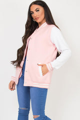 pink varsity bomber jacket womens