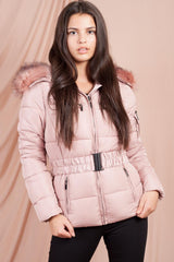 puffer jacket with fur hood pink 