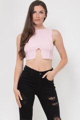 pink ribbed contrast stitch crop top