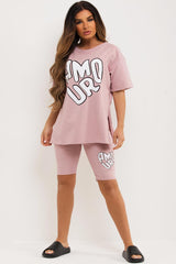 amour print t shirt and cycling shorts co ord
