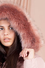 padded fur hood coat pink