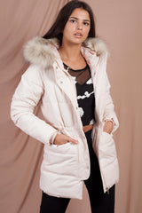 womens puffer coat with faux fur hood on sale 