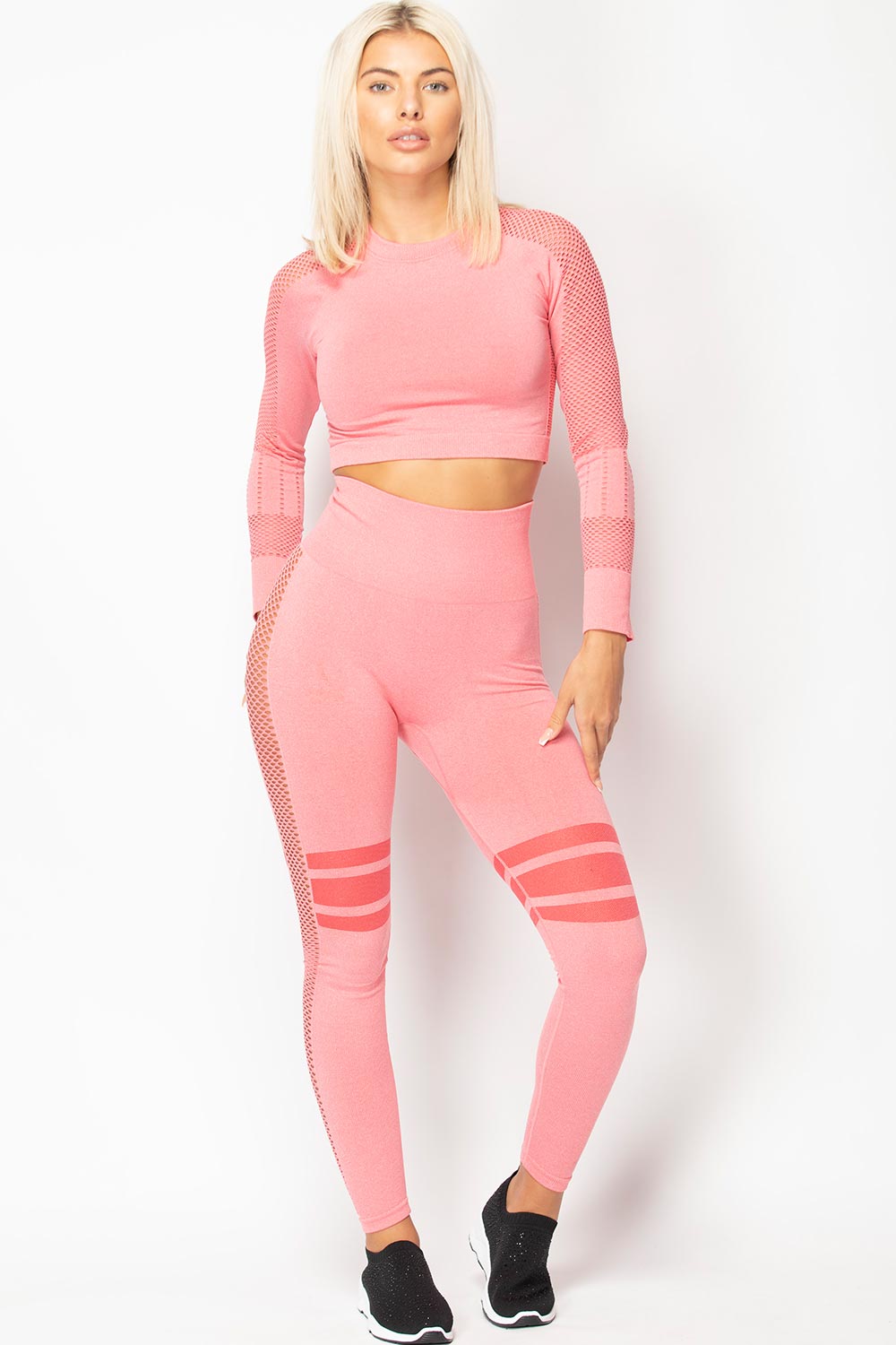 pink high waisted fittness leggings and top set 