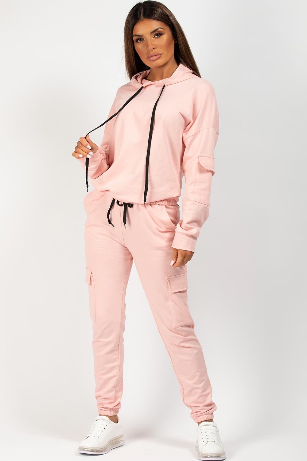 pink oversized hooded tracksuit set 