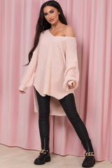 womens pink oversized knitted jumper