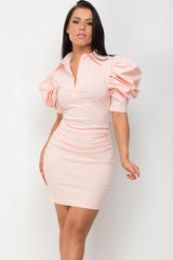 pink puff sleeve dress with collar