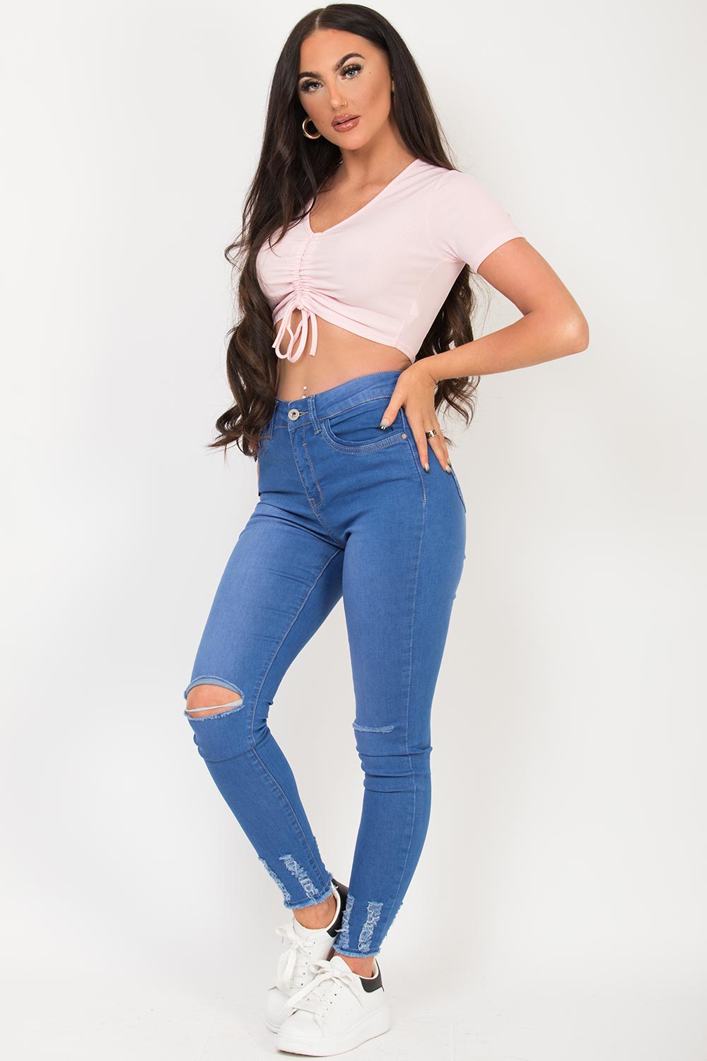 pink ruched front crop top