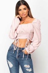 pink ruched tie front top 