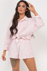 pink stripe shorts and shirt co ord set womens