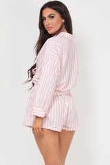 womens pink stripe oversized shirt and shorts set