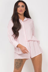 pink stripe shirt shorts set