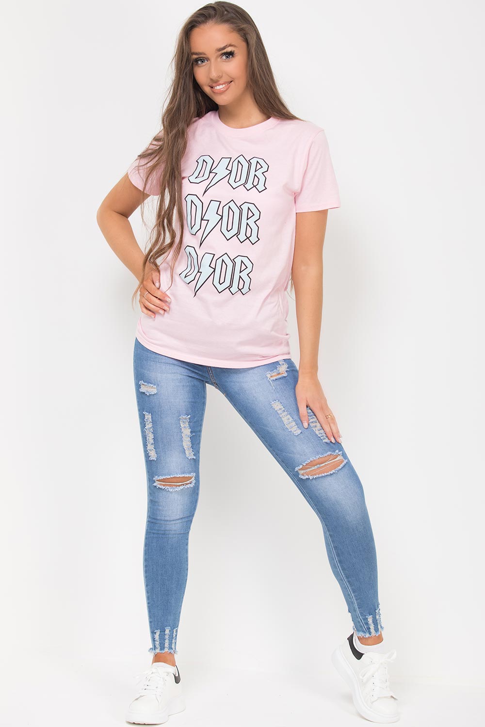 pink dior print t shirt womens