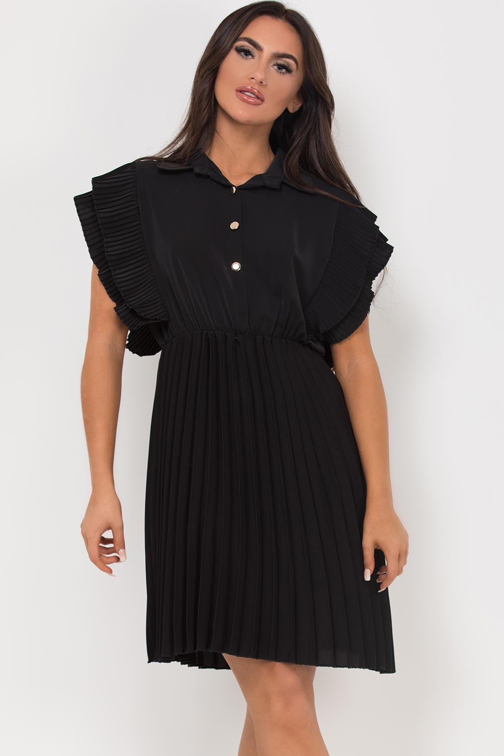pleated occasion dress black