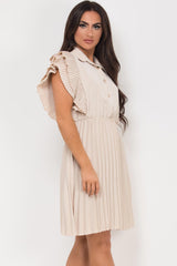 pleated frill shoulder occasion dress