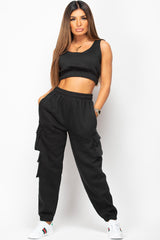 womens black joggers and top set 