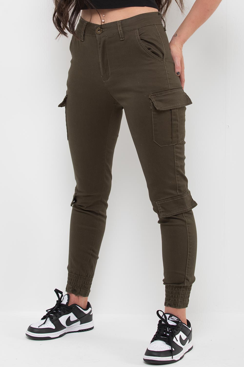 Women's Khaki Cargo Trousers With Pocket Detail Sale –