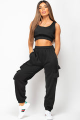 cargo joggers and top set black 