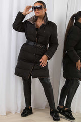 long puffer coat with belt womens