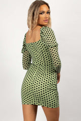 green polka dot bodycon mini dress 