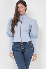 extreme puff sleeve zip up jacket sky blue