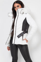 white puffer jacket with fur hood womens