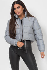 crop puffer padded coat reflective grey