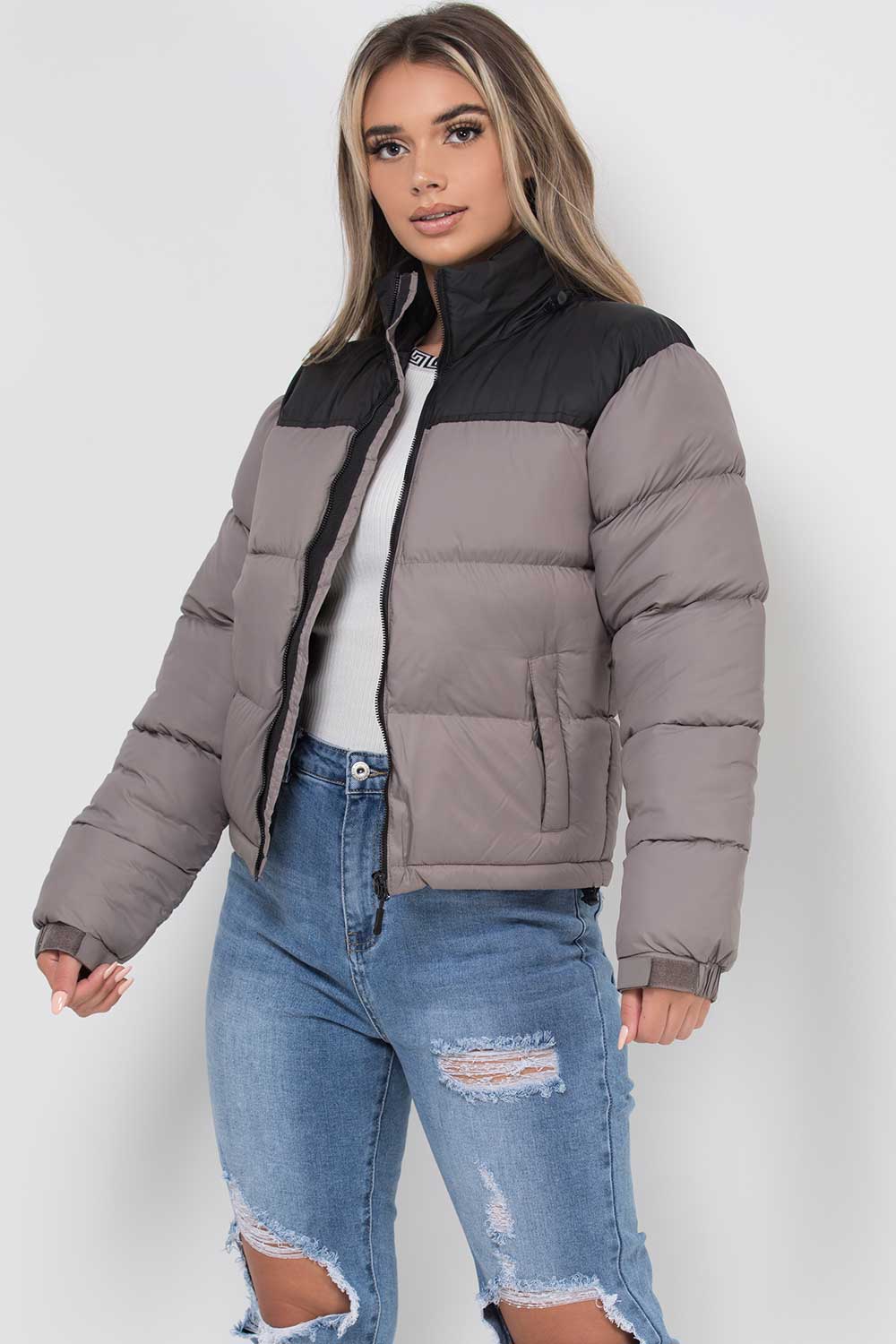 padded puffer quilted crop jacket north face inspired