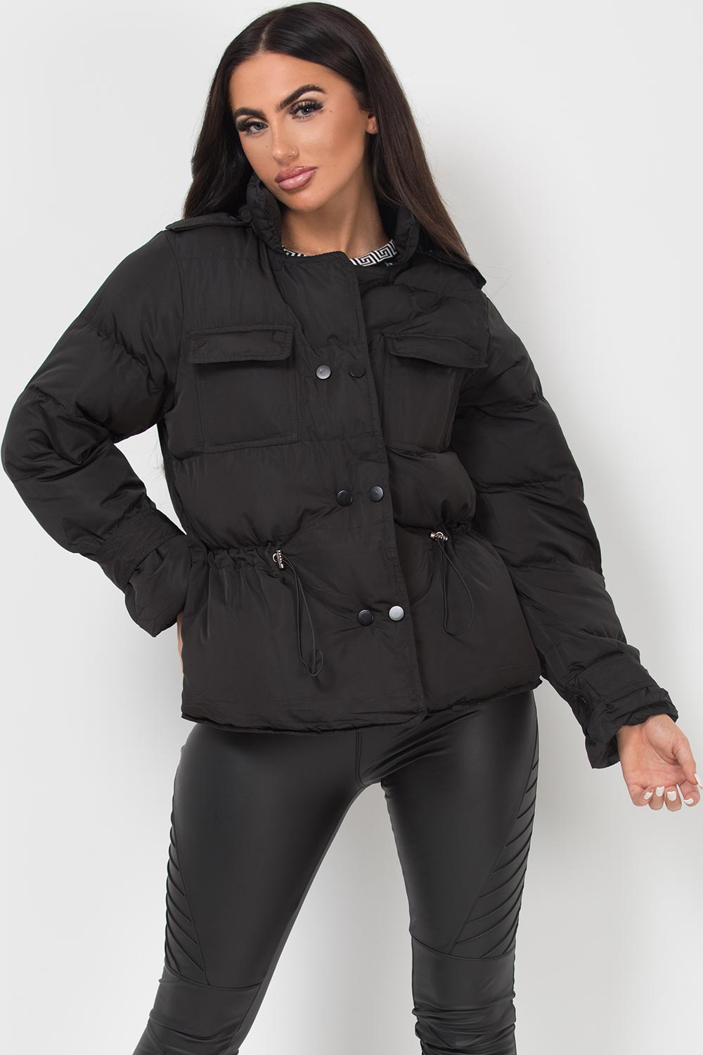 black puffer padded quilted coat