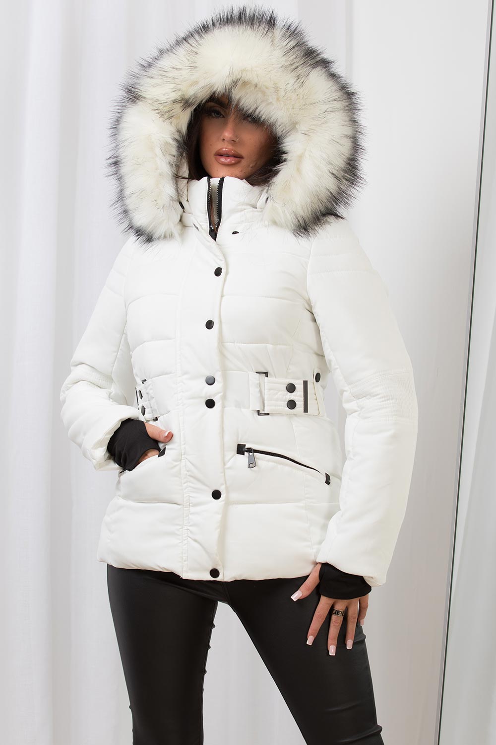 back to school puffer jacket with faux fur hood