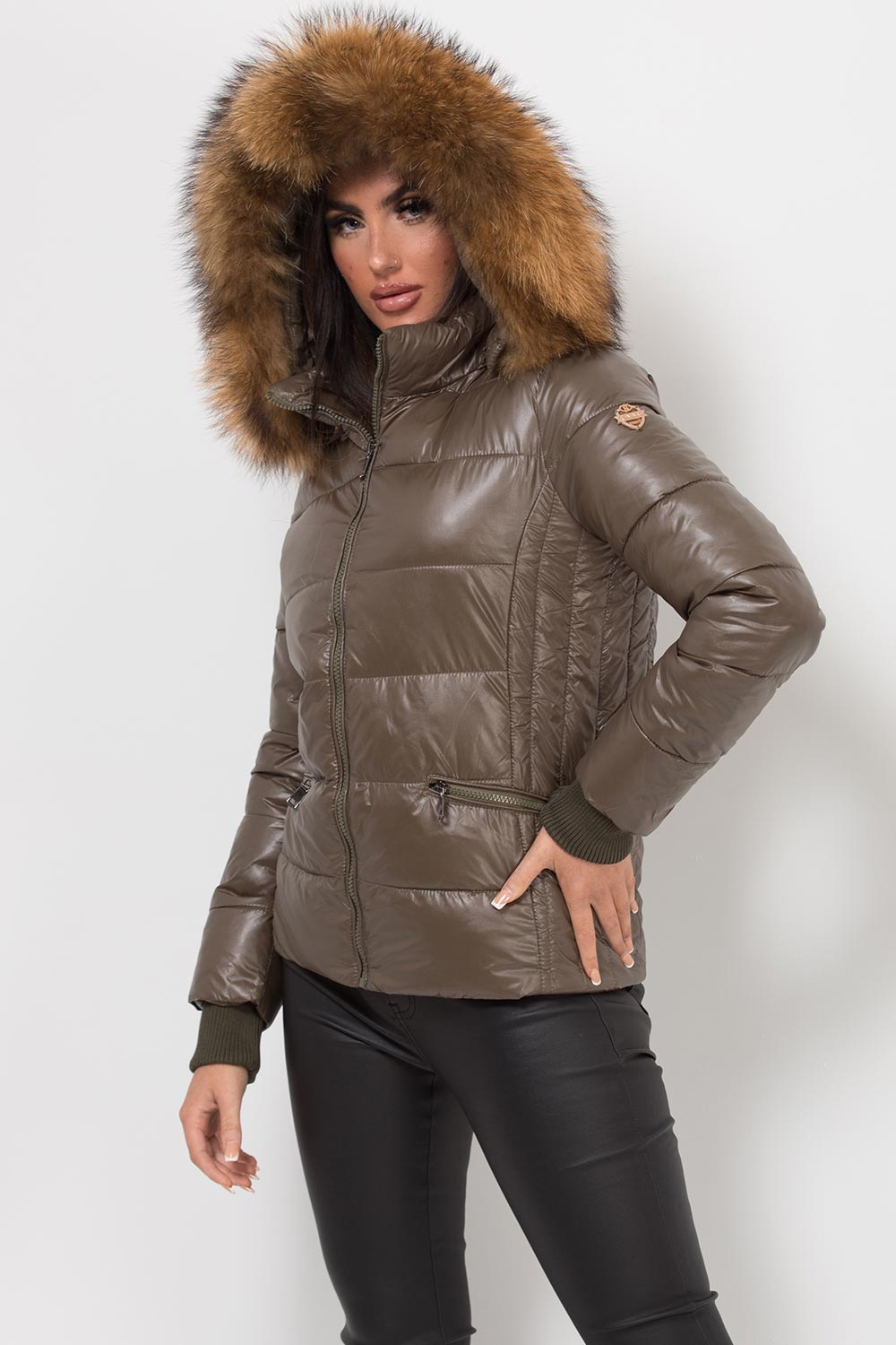 padded puffer jacket with real fur hood uk