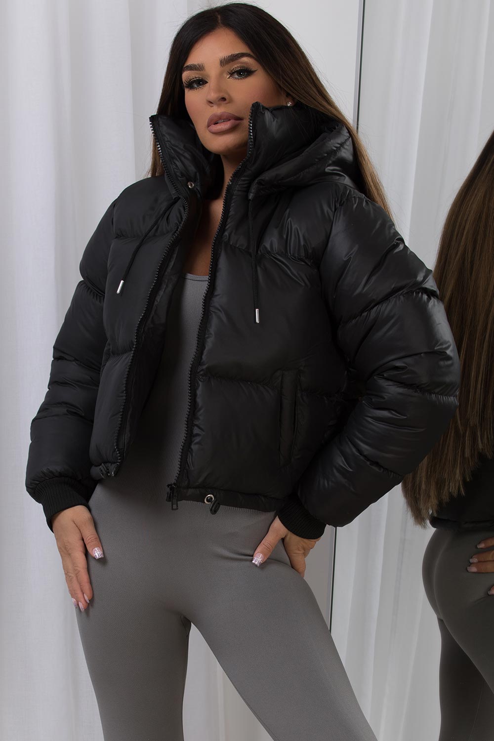 Women's Puffer Jacket With Hood Black – Styledup.co.uk