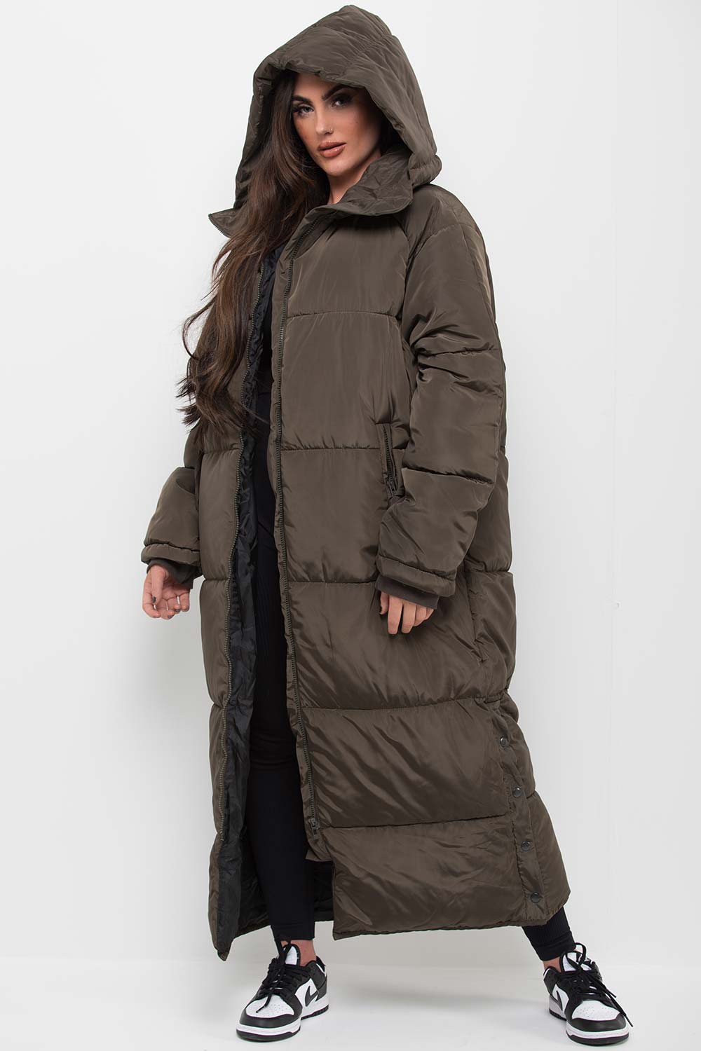 long padded puffer coat with hood