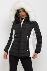 puffer jacket with white fur hood